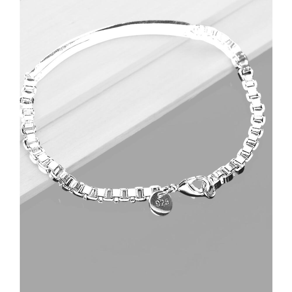 925 Stamped Silver Plated Bracelet Unisex Classic Strip lattice chain 20CM - Picture 2 of 5